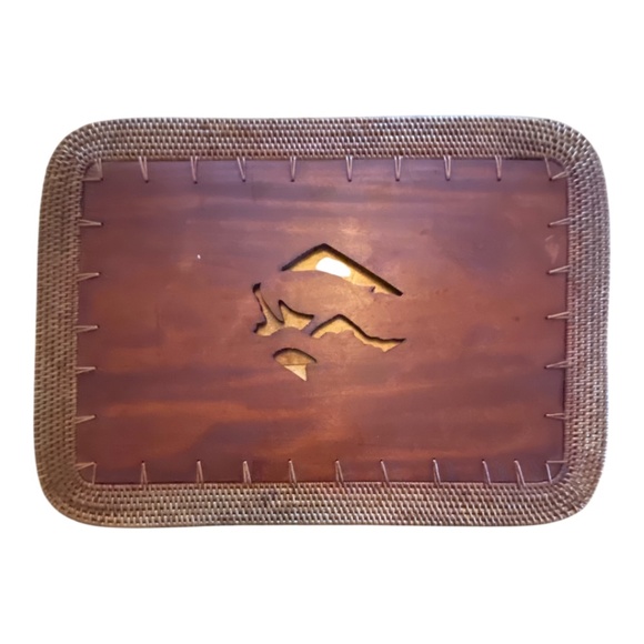 Vintage Balinese hand-carved teak wood and woven rattan placemats. 4 pcs - Picture 4 of 15